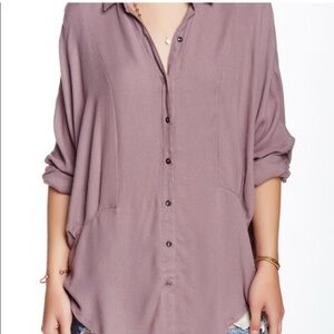 Free People True Affection Oversized Blouse Purple Long Sleeves Size Small